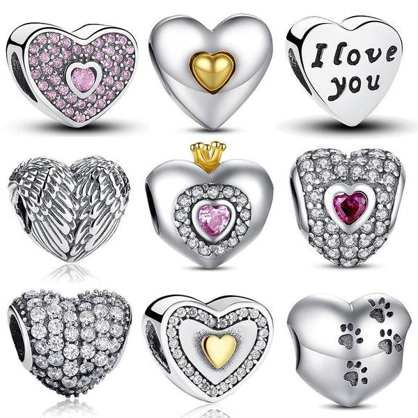 Sterling Silver Heart Shape Charm Beads