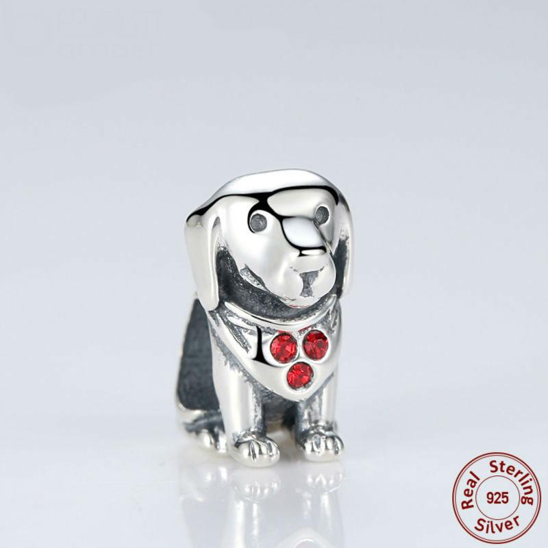 Sterling Silver Dog with Red Stone Charms