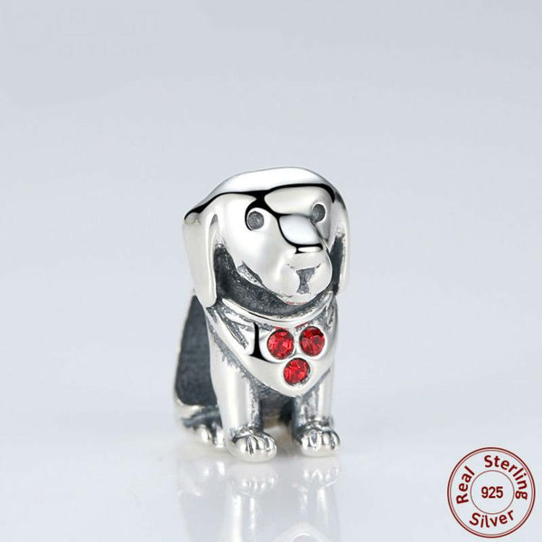 Sterling Silver Dog with Red Stone Charms
