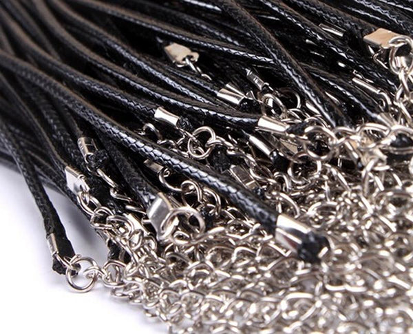 Wax Black Leather Necklace Chain