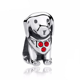 Sterling Silver Dog with Red Stone Charms