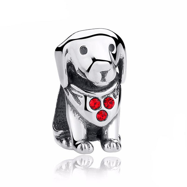 Sterling Silver Dog with Red Stone Charms