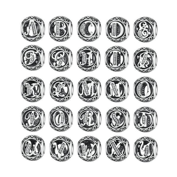 Silver Alphabet Letter Beads Charms