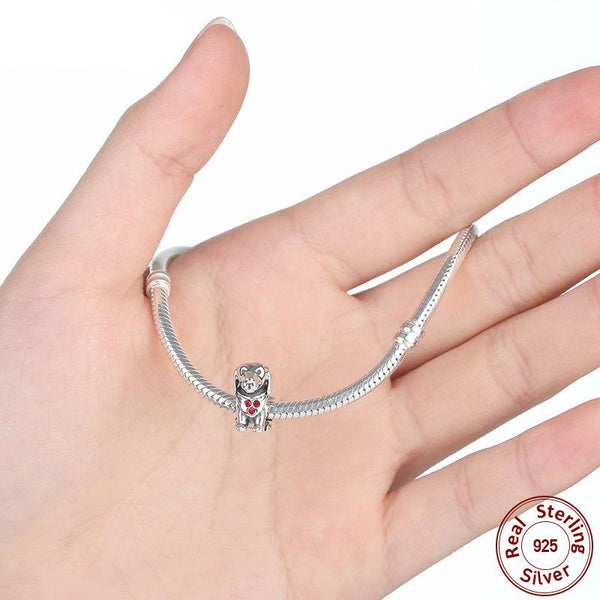 Sterling Silver Dog with Red Stone Charms